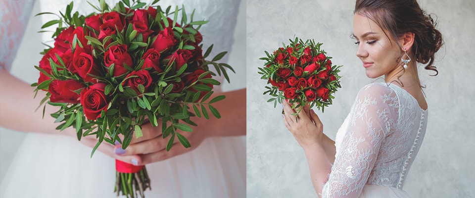 Свадебный букет невесты из красных роз фото