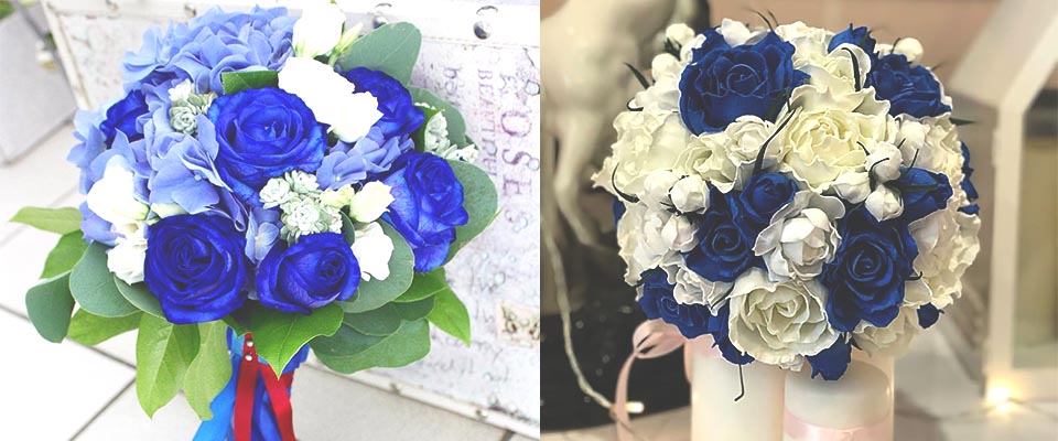свадебные букеты с синими и белыми розами картинка