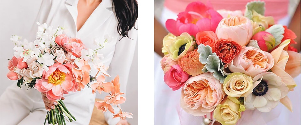 Свадебный букет с коралловыми цветами картинка