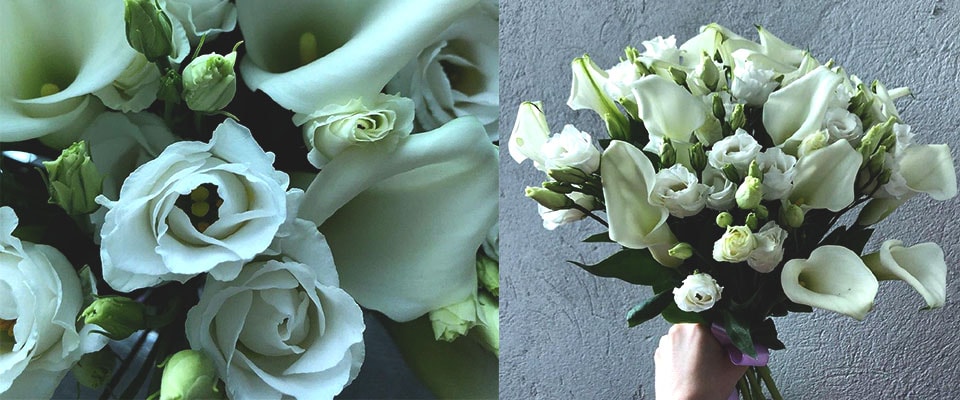 эустома и кустовая роза свадебный букет картинка
