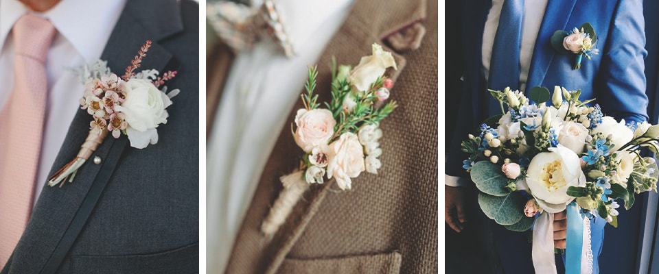 Свадебные букет и бутоньерка из роз фото