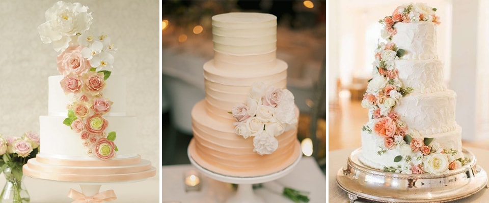 торт с пирожными на свадьбу в персиковом цвете фото
