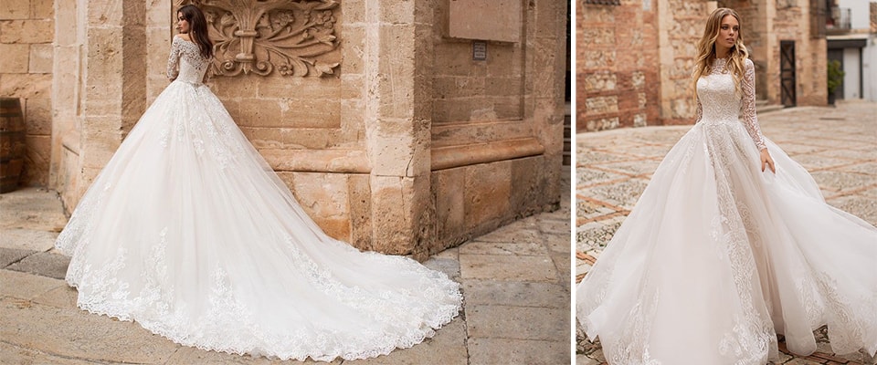 Платье невесты на свадьбу со шлейфом фото
